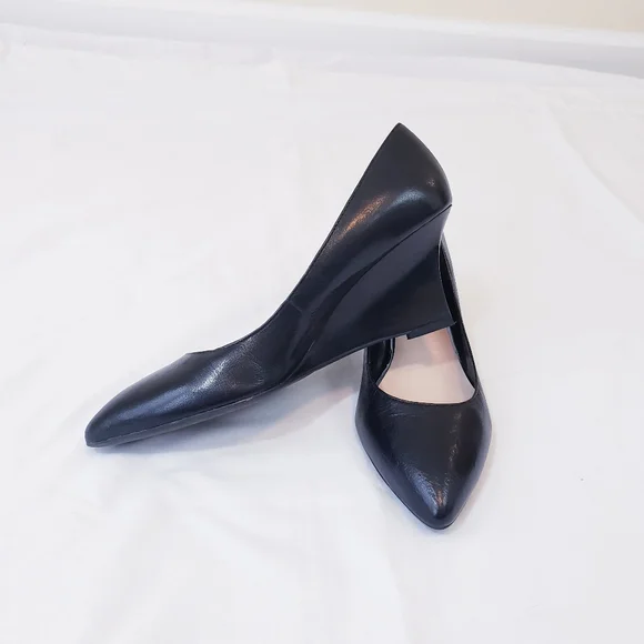Franco Sarto Frankie Black Wedge Pump Size 7 Leather Wedged Heel Pointed Toe - Picture 10 of 14